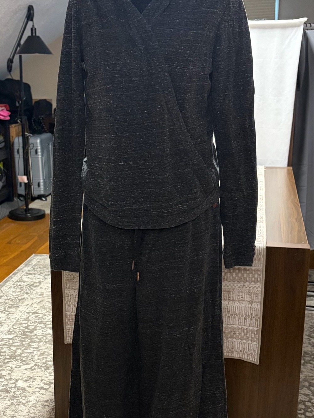CALIA by Carrie Underwood Charcoal Black Wide-Leg Lounge Set with Hood
